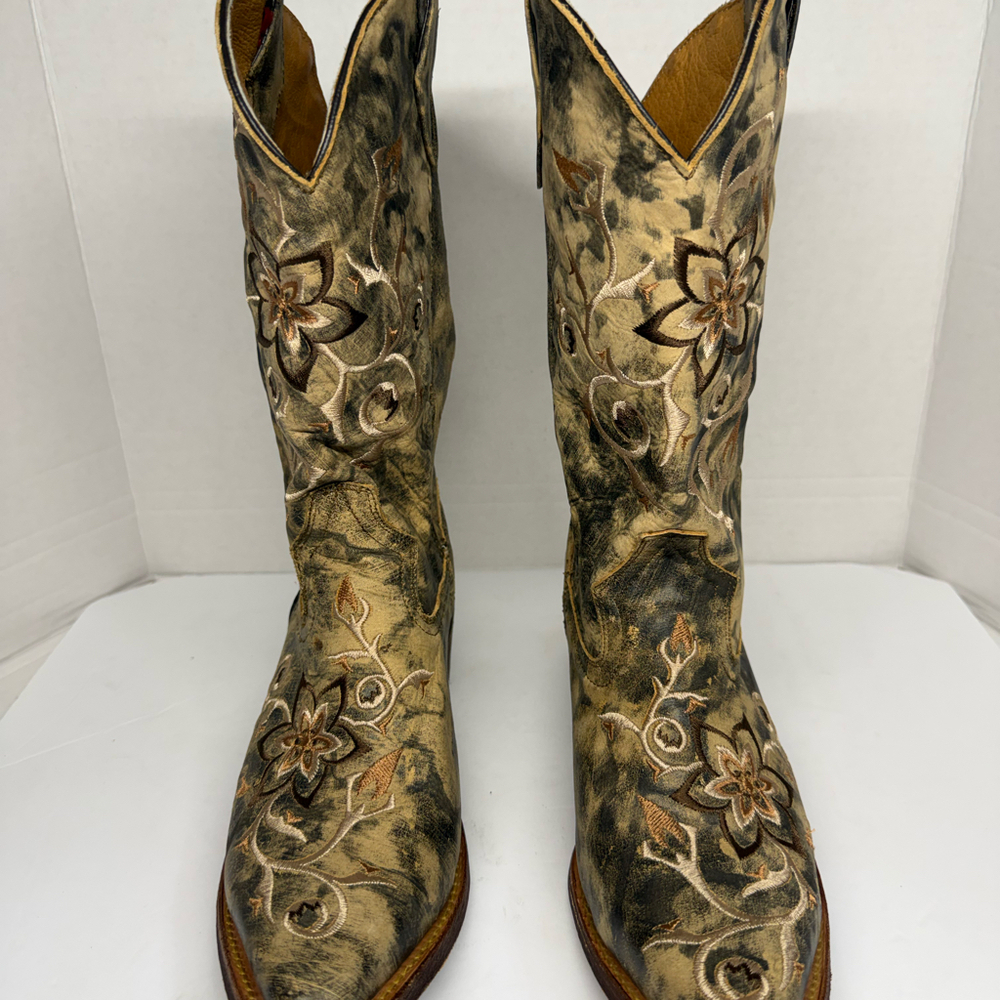 Rocky Women’s Floral Distressed Leather Snip Toe Boots Size 9 M Style 5233